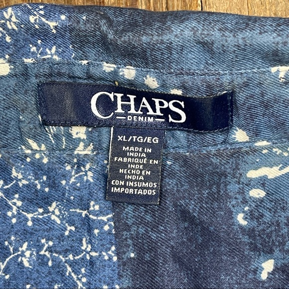Chaps Denim Blue Floral Button Down Shirt Size XL - Picture 3 of 10